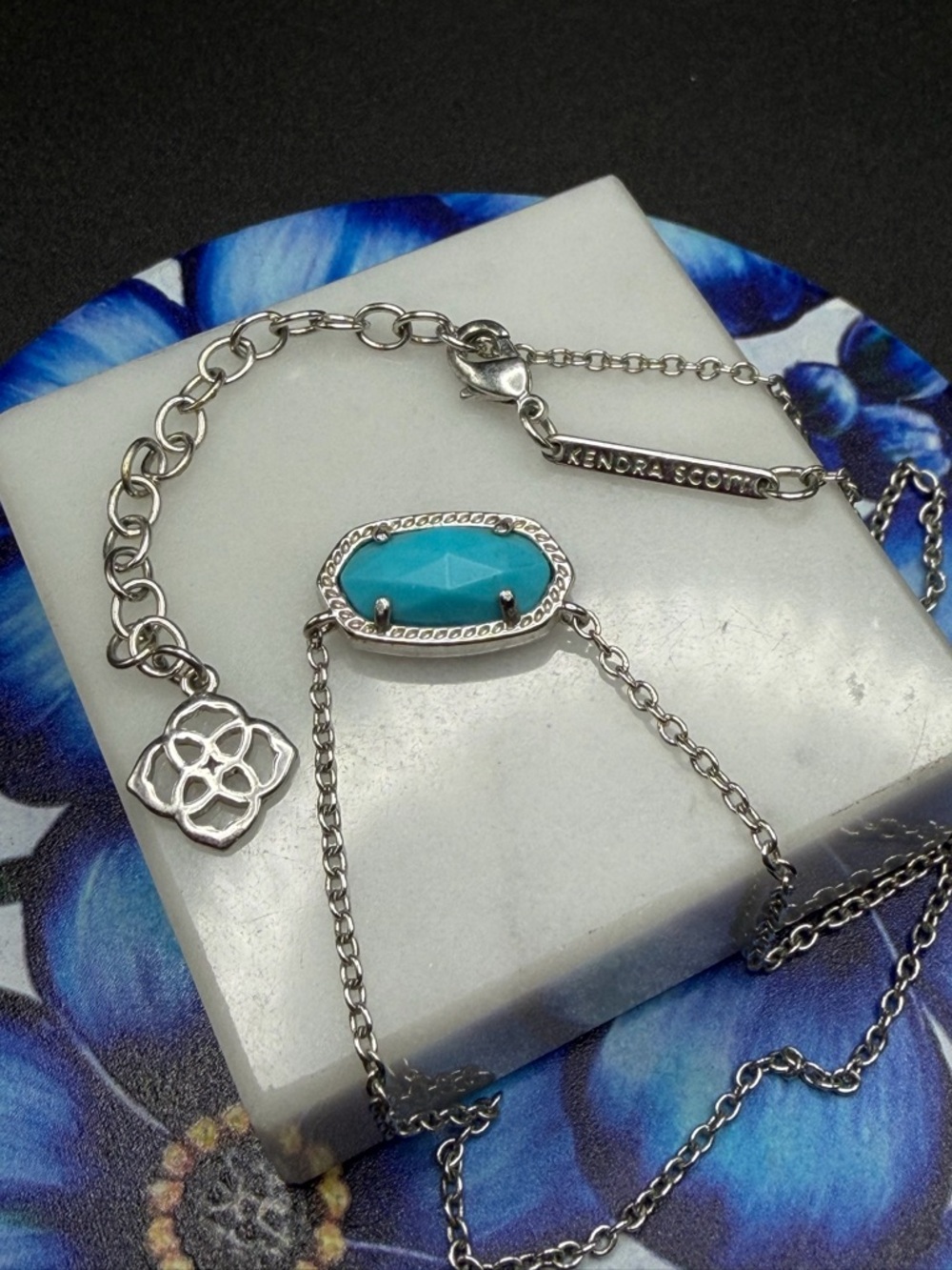 Kendra Scott Elisa Necklace Blue stone Silver tone #467